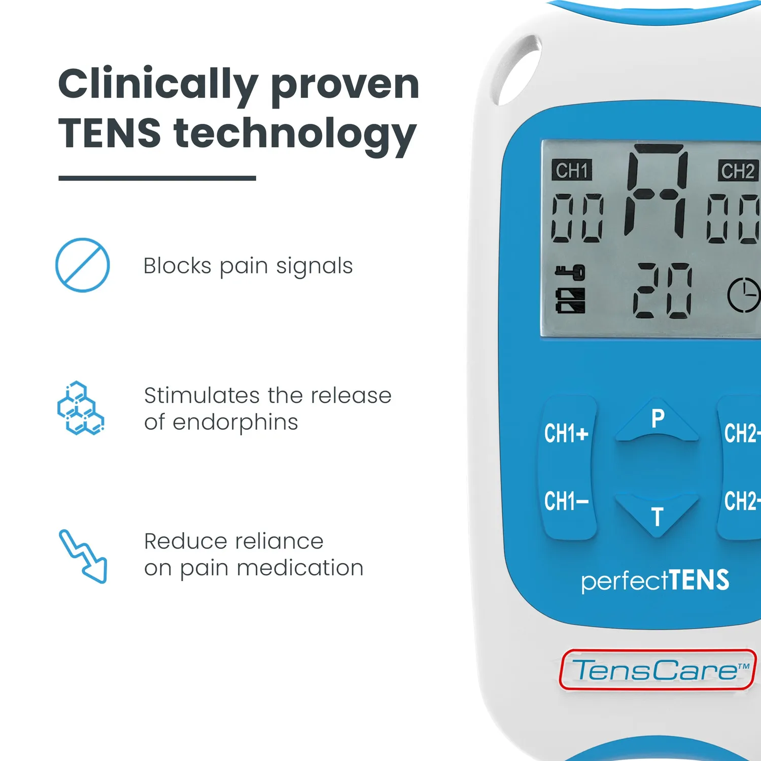 Tenscare Perfect TENS συσκευή πόνου 2 καναλιών φορητή